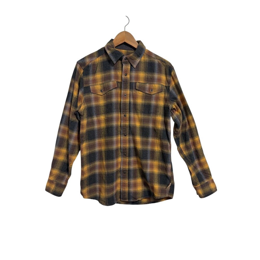 Dakota Grizzly Flannel Shirt Mens M Yellow‎ Brown Plaid Button Up Heavyweight